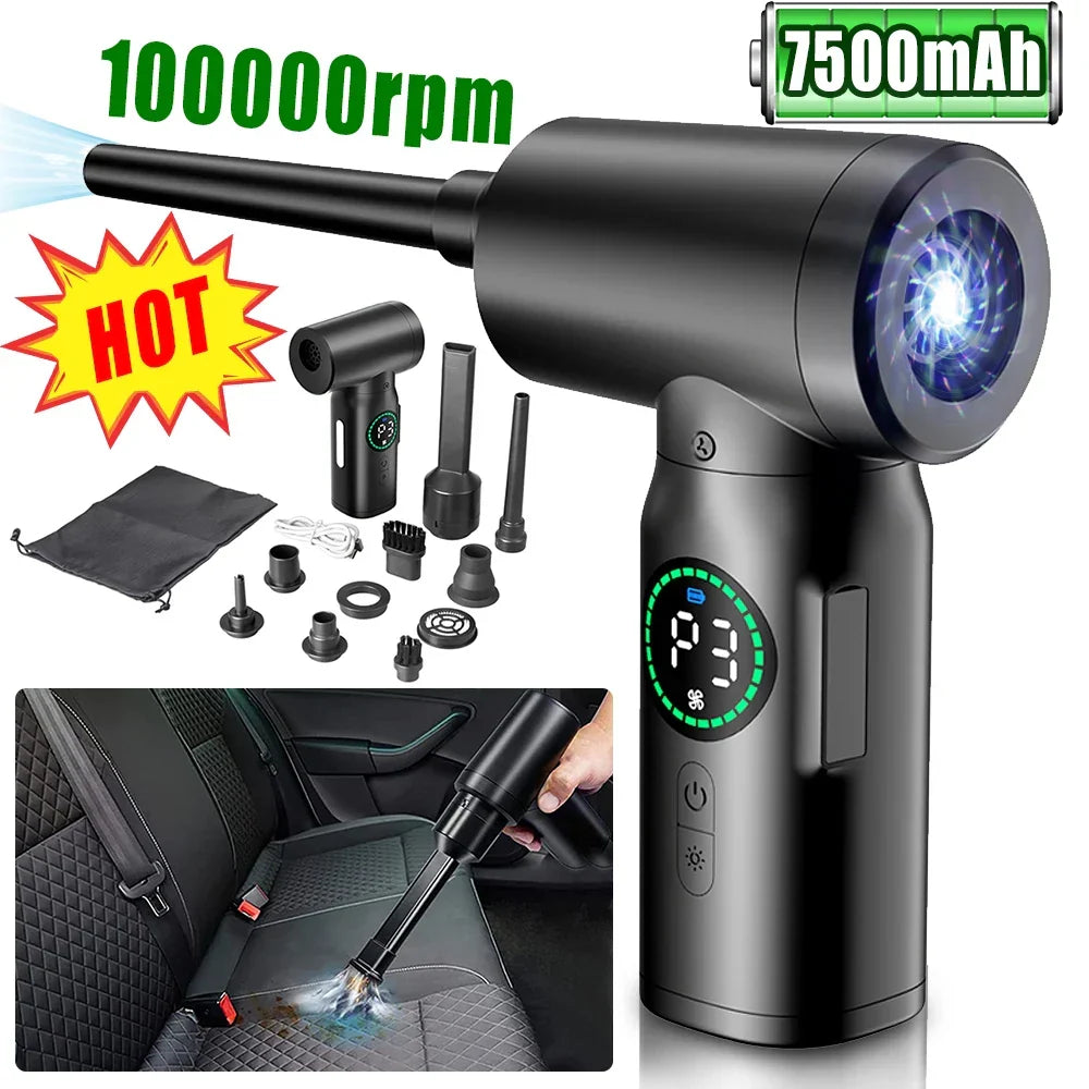 Tragbarer 2-in-1 Druckluft-Staubsauger & Bläser mit LED-Licht für Auto-, Tastatur- & Haushaltsreinigung.