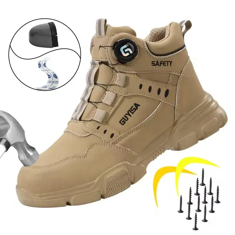 Robuster Damen Sicherheitsstiefel mit Zehenschutz, rutschfester Sohle & Drehverschluss.