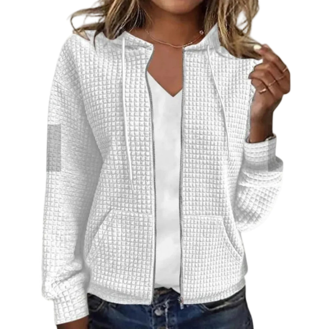 Sportlicher Damen Kapuzenpullover mit Reißverschluss, Kordelzug & Fronttaschen. Perfekt für Outdoor & Sport.