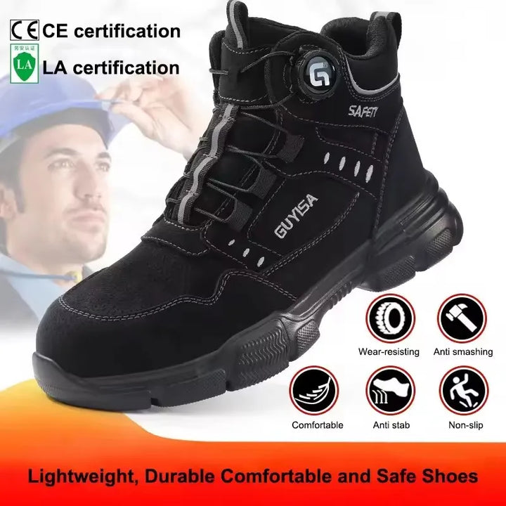 Elegante Damen Arbeitsstiefel mit integriertem Zehenschutz, griffiger Sohle & innovativem Drehverschluss.