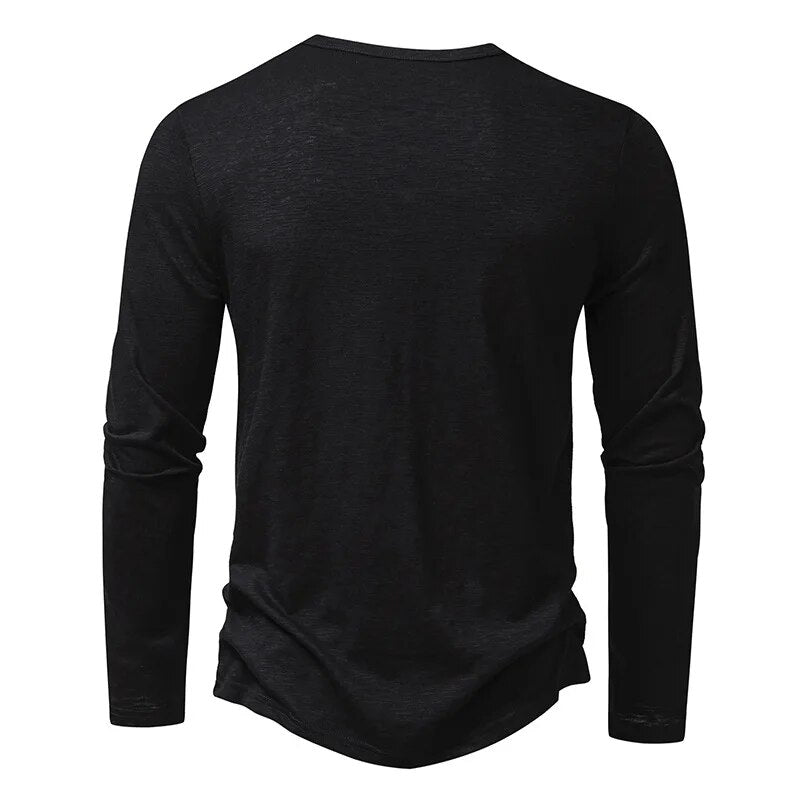 Herren Langarm Henley Shirt mit klassischem Rundhals und Knopfleiste, Slim-Fit.