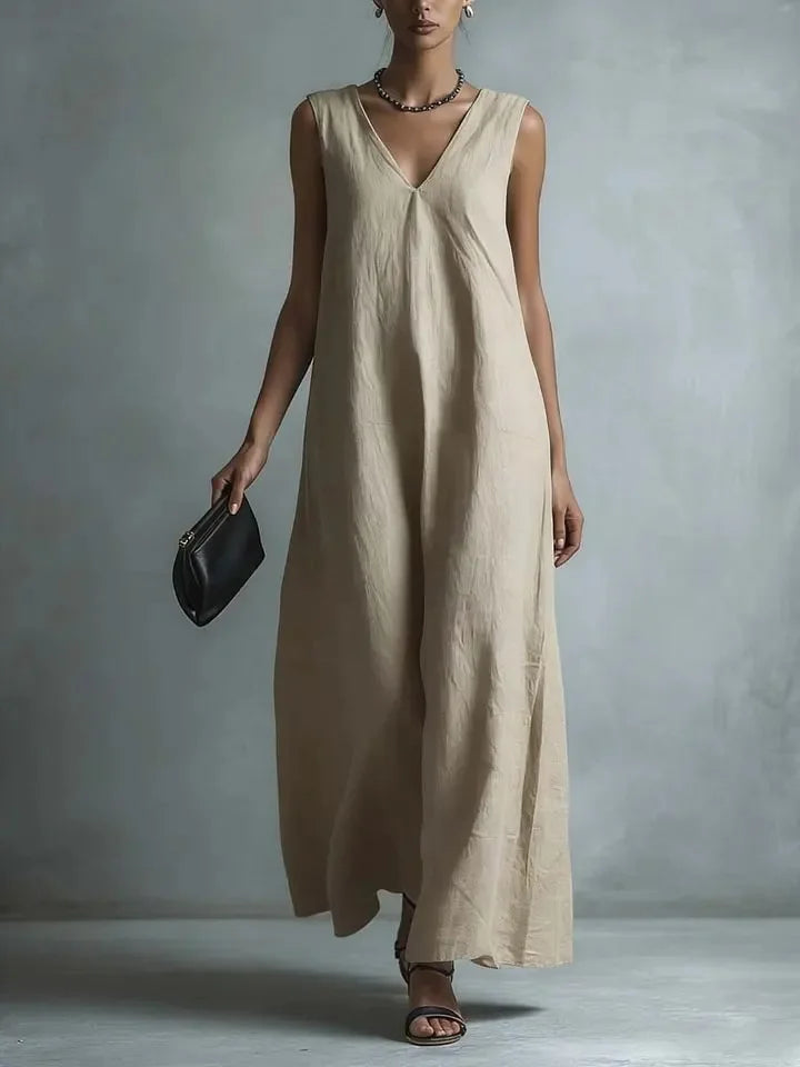 Elegantes Damen Sommer-Maxikleid, fließend und bequem, perfekt für Freizeit, Urlaub oder Strand.