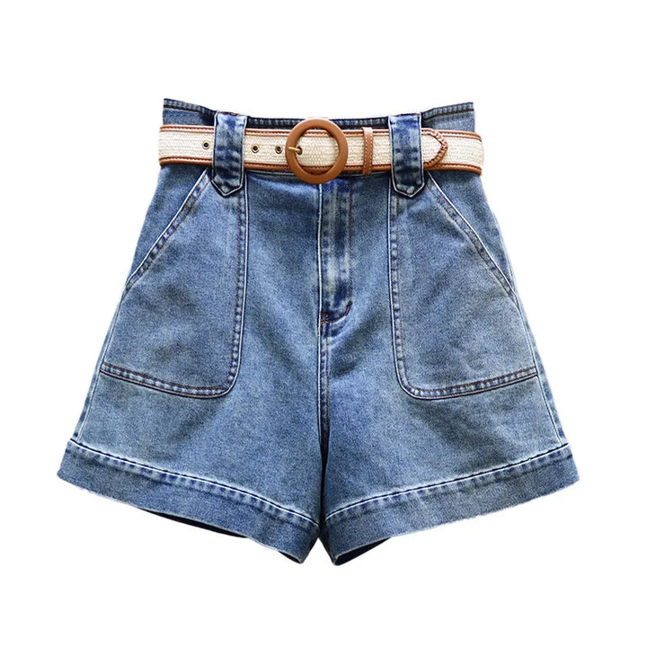 Damen High Waist Denim Shorts A-Linie mit Gürtel, perfekt für Frühling & Sommer, bequeme Freizeitmode.