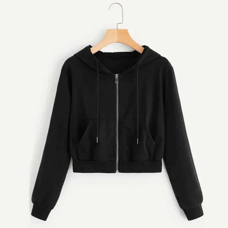 Damen Kurzes Kapuzen-Sweatshirt. Warm & kuschelig, perfekt für Herbst- & Wintermode. Bequemer Freizeit-Look.