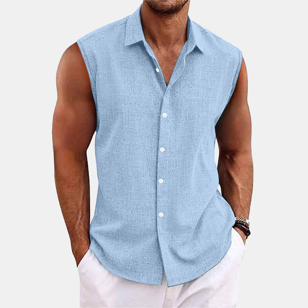 Herren ärmelloses Hemd mit Kragen, leicht & stylisch, ideal für Sommermode und Freizeitbekleidung.