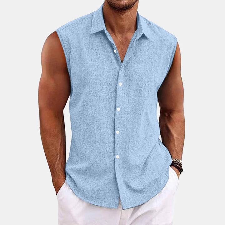 Herren ärmelloses Hemd mit Kragen, leicht & stylisch, ideal für Sommermode und Freizeitbekleidung.