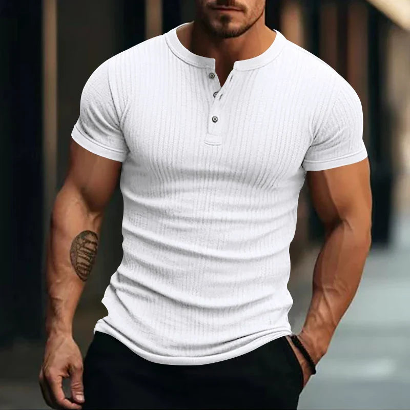 Basic Henley T-Shirt für Herren, mit stylischem Strukturmuster, Regular Fit, perfekt für Komfort & Stil.