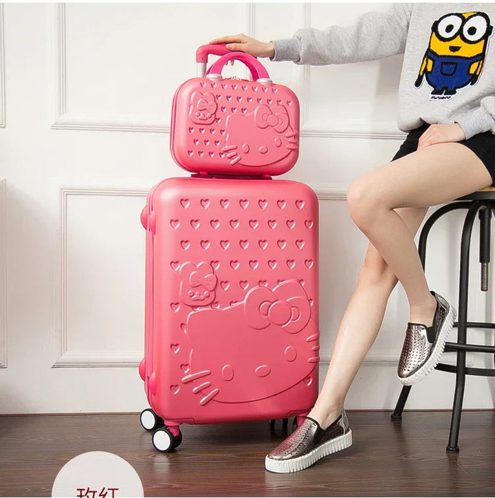 Hartschalen-Gepäckset mit Katzenmotiv, robust und leicht. Perfekt als Handgepäck und Reisekoffer für Frauen.