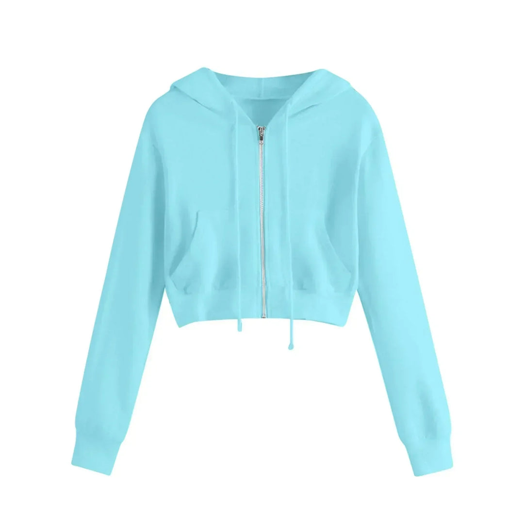 Sportliches kurzes Damen Sweatshirt mit Kapuze. Warmes & gemütliches Hoodie, ideal für Herbst- & Wintermode.