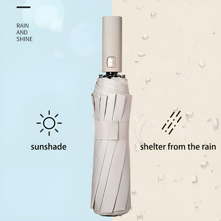Aufgespannter Unisex Regenschirm mit breitem Schirmdach. Bietet optimalen Schutz vor Regen & UV-Strahlen.