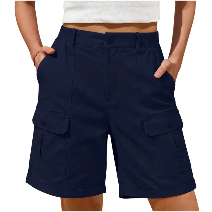 Knielange High-Waist Jorts für Damen, elastisch, ideal für den stilvollen Alltag.