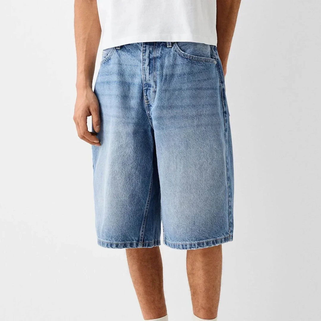 Herren Baggy Shorts knielang mit Vintage-Waschung für urbanen Streetwear-Style, bequem & lässig für den Sommer.