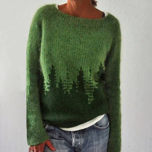Festlicher Damen-Pullover für Weihnachten, mit detailliertem nordischem Muster. Ideal für Wintermode & Feiertage.