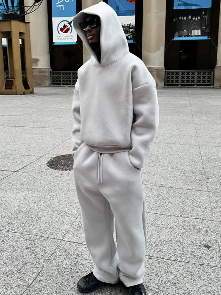 Herren Oversized Hoodie & Jogger Set in Grau, ideal für Herbst & Winter Freizeit und Komfort.