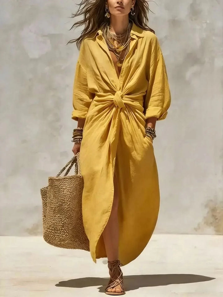 Damen lässiges Wickel Maxikleid mit fließendem Stoff und eleganter Knopfleiste, perfekt als bequemes Sommerkleid.
