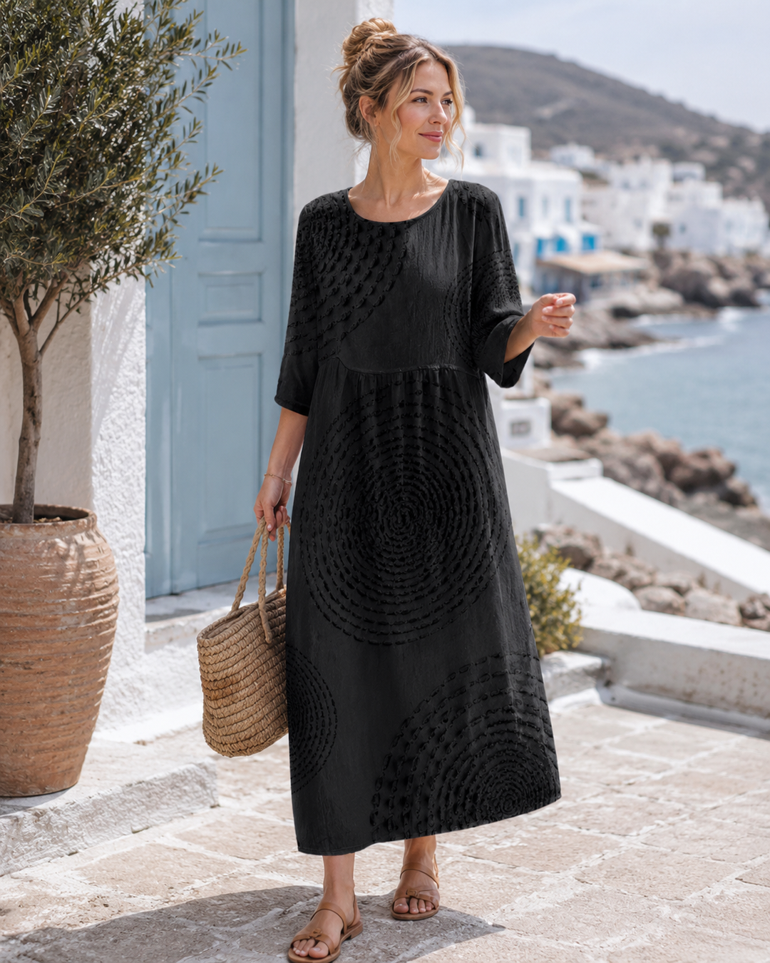 Vielseitiges Damenkleid, einfarbig und elegant. Komfortables Sommer Maxikleid mit lockerem Schnitt für jede Gelegenheit.