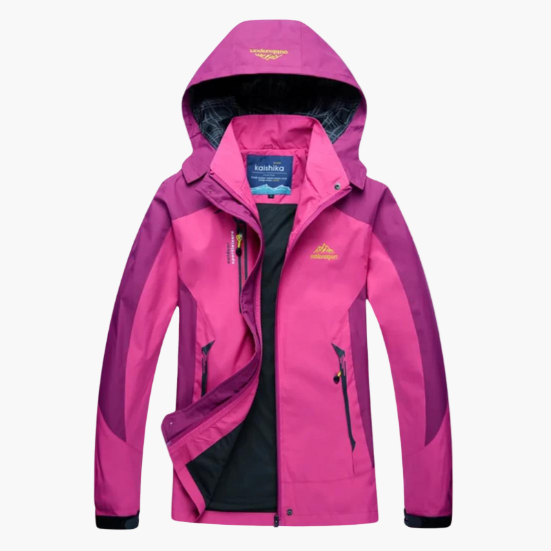 Rückansicht der atmungsaktiven Damen Wanderjacke. Wind- & wasserdicht für alle Outdoor-Aktivitäten.