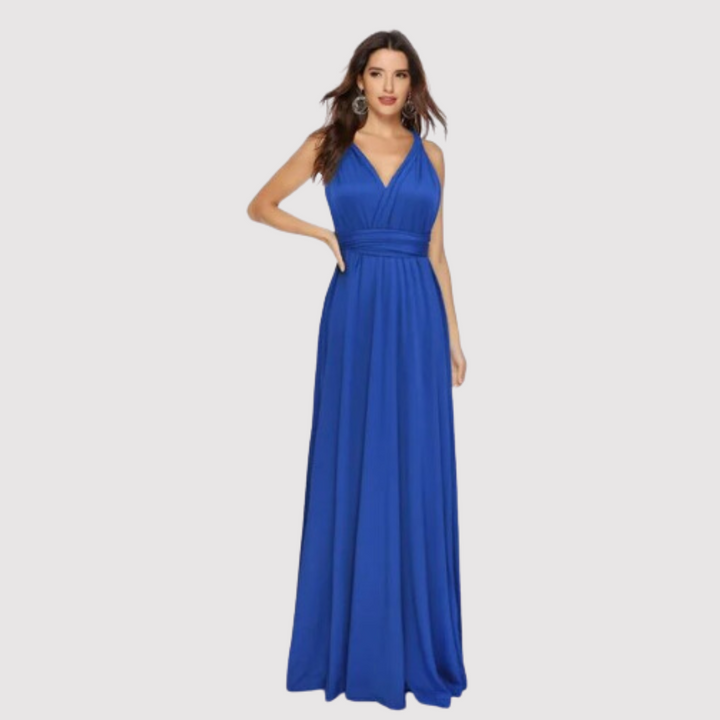 Langes, wandelbares Damen Wickelkleid. Vielseitiges Sommer Maxikleid, elegant für Abend und Freizeit.