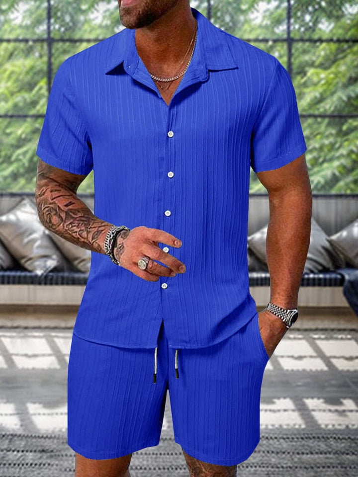 Herren Freizeit Set: Strukturiertes Herren Hemd & Shorts. Bequemer Zweiteiler für Sommer & Urlaub.