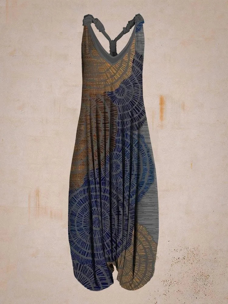 Damen Boho Jumpsuit mit verstellbaren Trägern, ideal für Sommer, Strand & Freizeit.