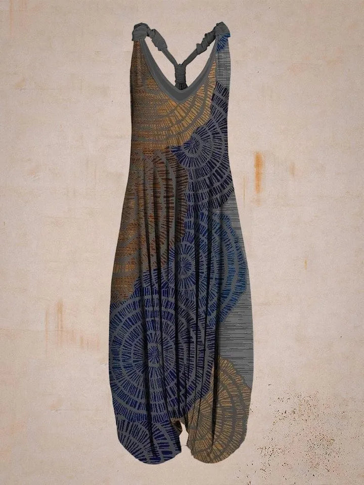 Damen Boho Jumpsuit mit verstellbaren Trägern, ideal für Sommer, Strand & Freizeit.