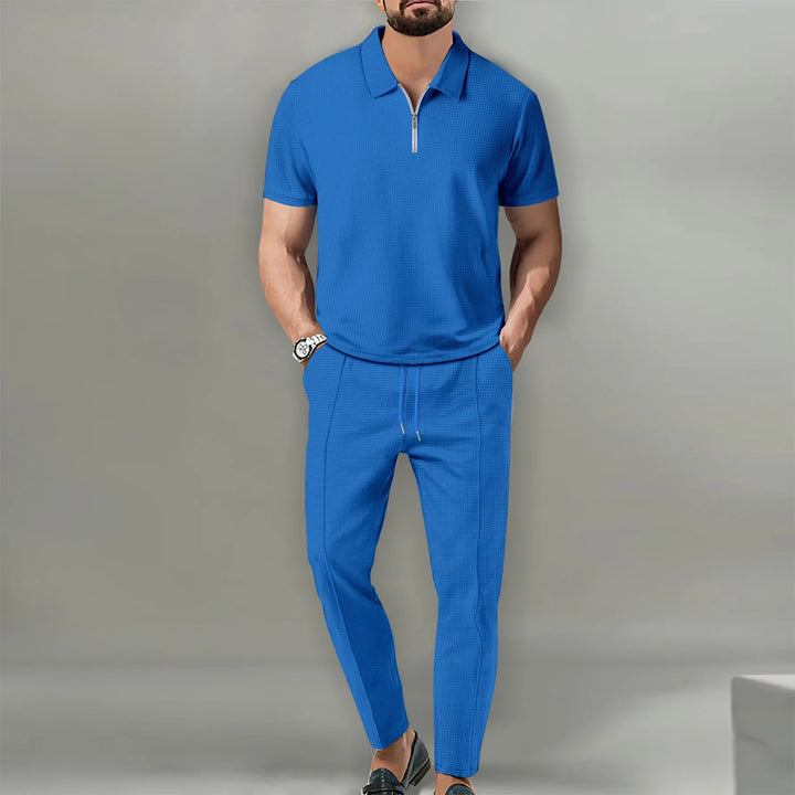 Freizeit Polo Set für Herren, strukturierte Kurzarmoberteil & Shorts – perfekt für Sommertage.