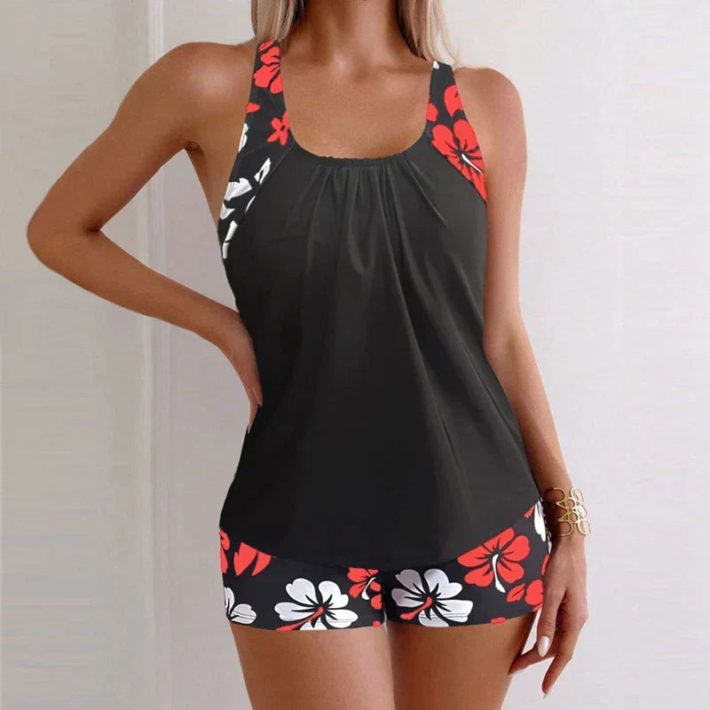 Schickes Damen Rina 2-teiliges Badeanzug-Set mit Blumenmuster, perfekt für Strand, Pool & Urlaub.