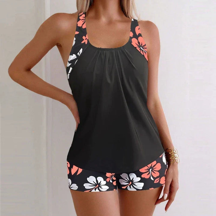 Farbenfroher Damen Rina Blumenmuster-Badeanzug, 2-teilig, perfekt für Sommerstrand & Urlaub.