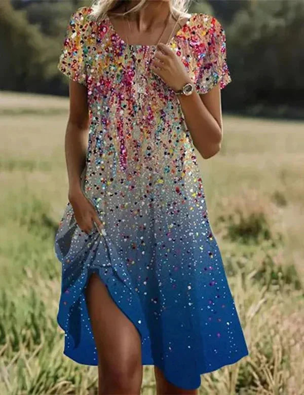 Damen Midikleid mit Blumenmuster, locker geschnittenes Kurzarm Sommerkleid für Freizeit & Alltag.