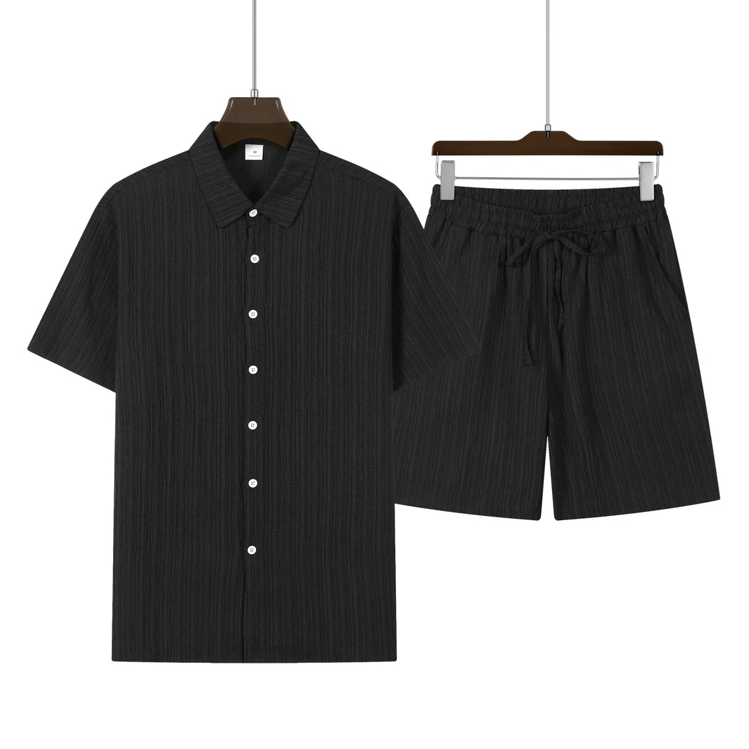 Herren Sommer Hemd-Shorts Set, bequemer Zweiteiler für Freizeit, Urlaub, Strand & entspannte Passform.
