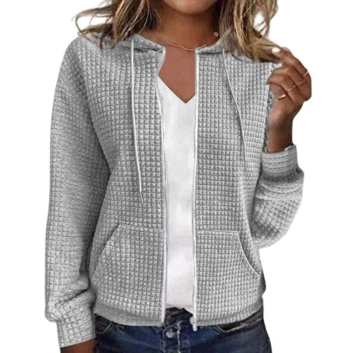 Lässiger Damen Zip-Hoodie mit Kapuze, Reißverschluss & praktischen Taschen. Ideal für entspannte Alltagslooks.