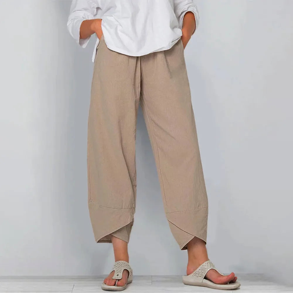 Damen Culotte Hose in Beige, weiter Schnitt, Relaxed Fit, elegant und bequem für Alltag & Büro.
