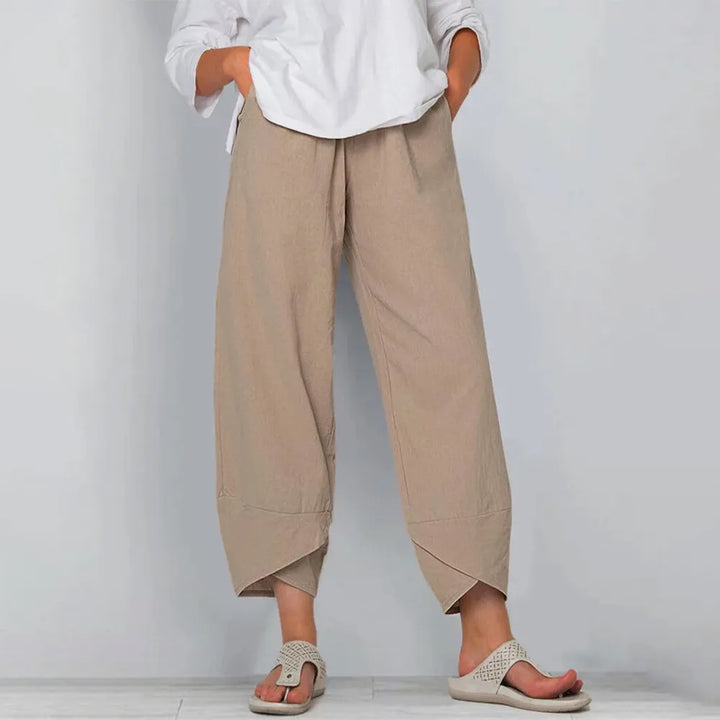 Damen Culotte Hose in Beige, weiter Schnitt, Relaxed Fit, elegant und bequem für Alltag & Büro.
