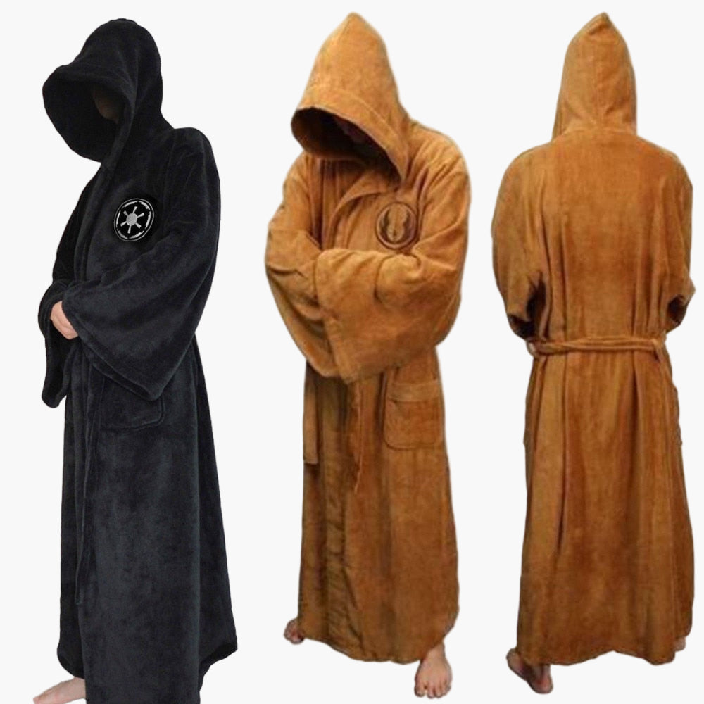 Herren Jedi & Sith Cosplay Bademantel: Lang, gemütlich, mit Kapuze. Perfekt für Sci-Fi-Fans & Entspannung.