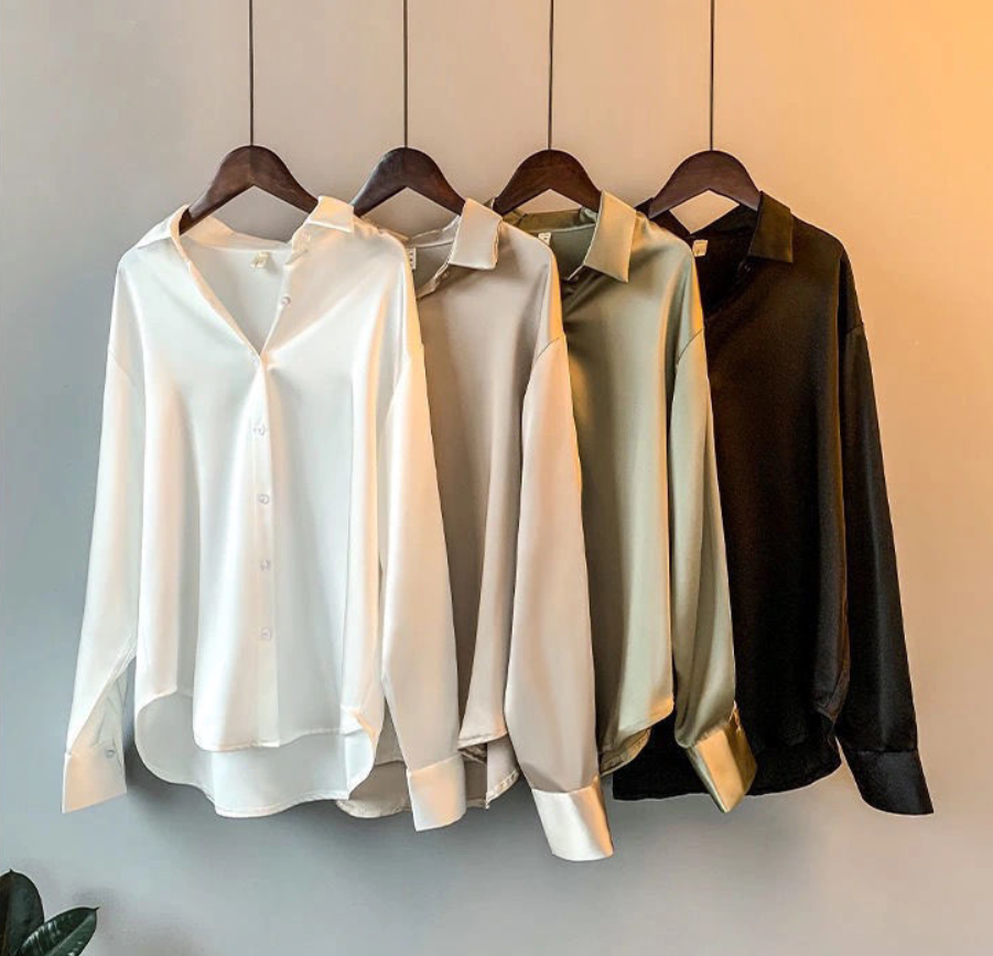 Beige Damen Sommer Langarm Bluse, elegant & modern. Ideal für Büro und stilvolle Freizeit.