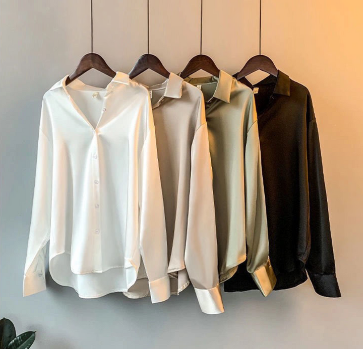 Beige Damen Sommer Langarm Bluse, elegant & modern. Ideal für Büro und stilvolle Freizeit.