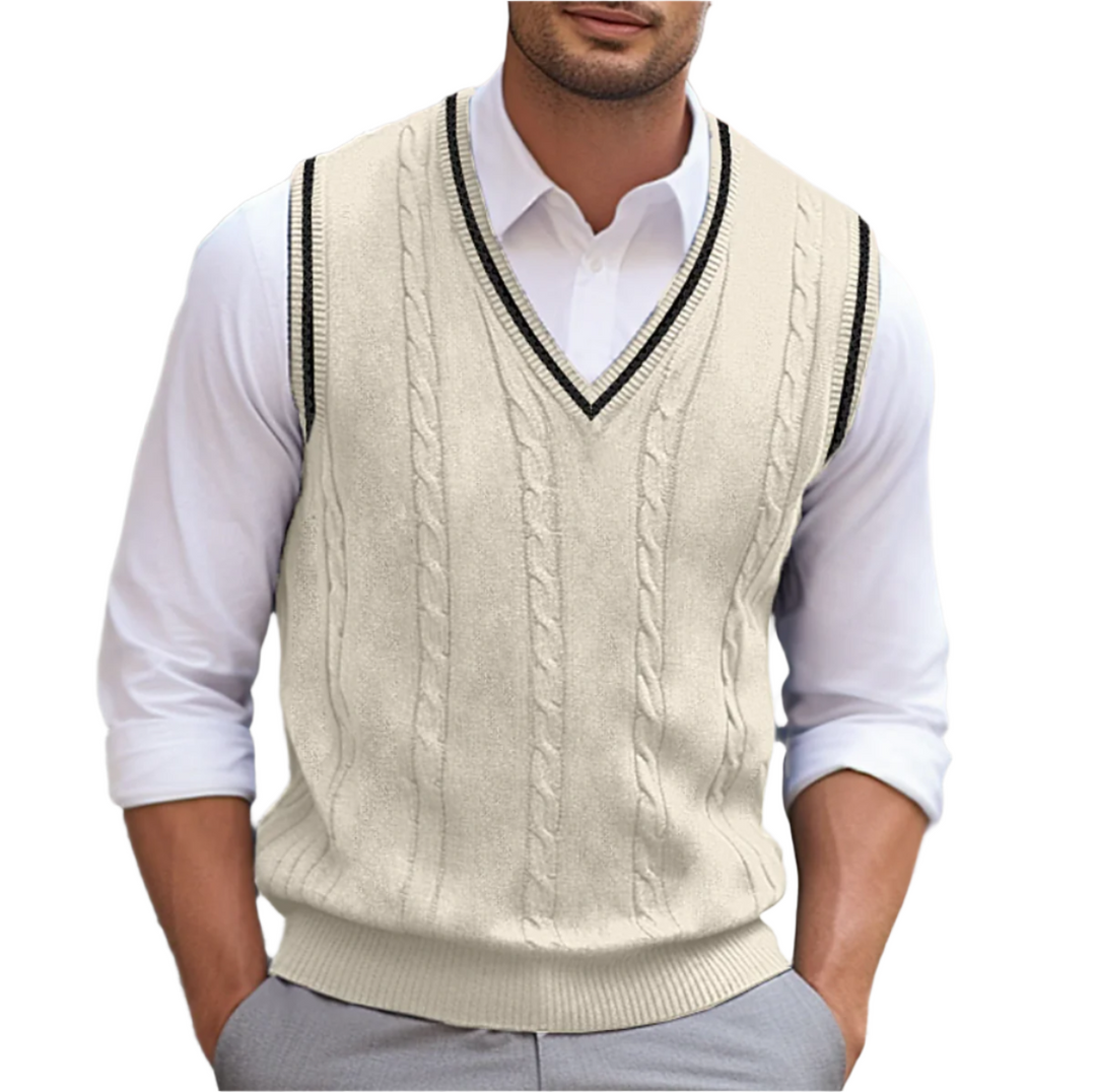 Elegante ärmellose Herren Strickweste mit V-Ausschnitt, ideal für Smart-Casual-Outfits und das Büro.