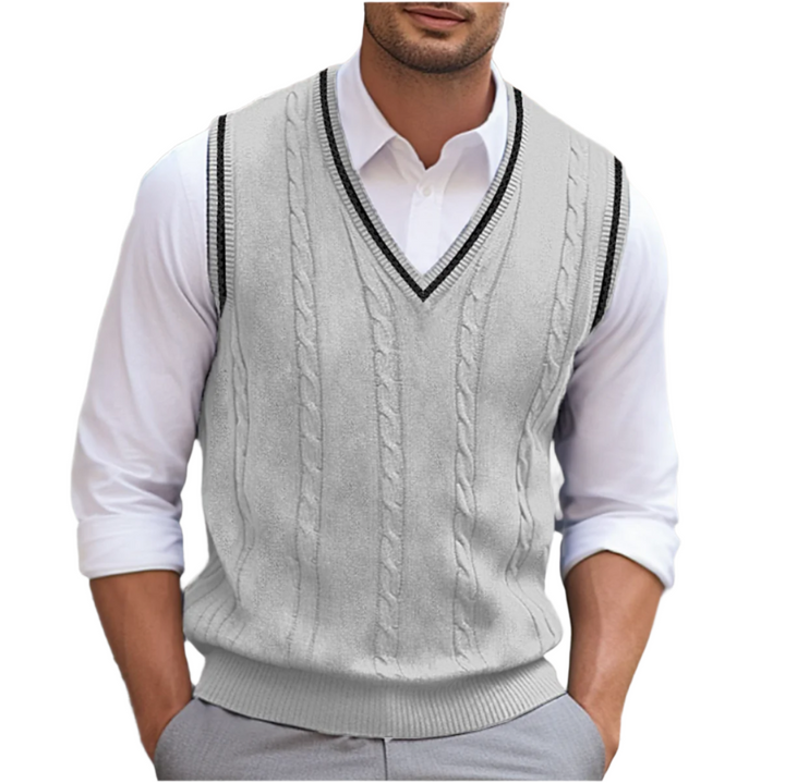 Hochwertige Herren Strickweste ärmellos, V-Ausschnitt, in feinem Strick für stilvolle Freizeit- und Büromode.
