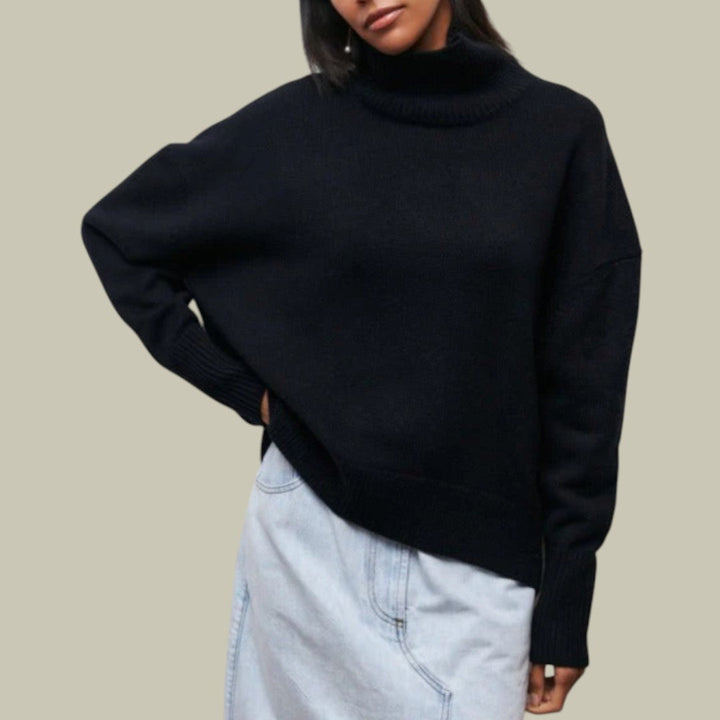 Stilvoller Damen Winterpullover mit Rollkragen, warm & komfortabel, perfekt für winterliche Eleganz.