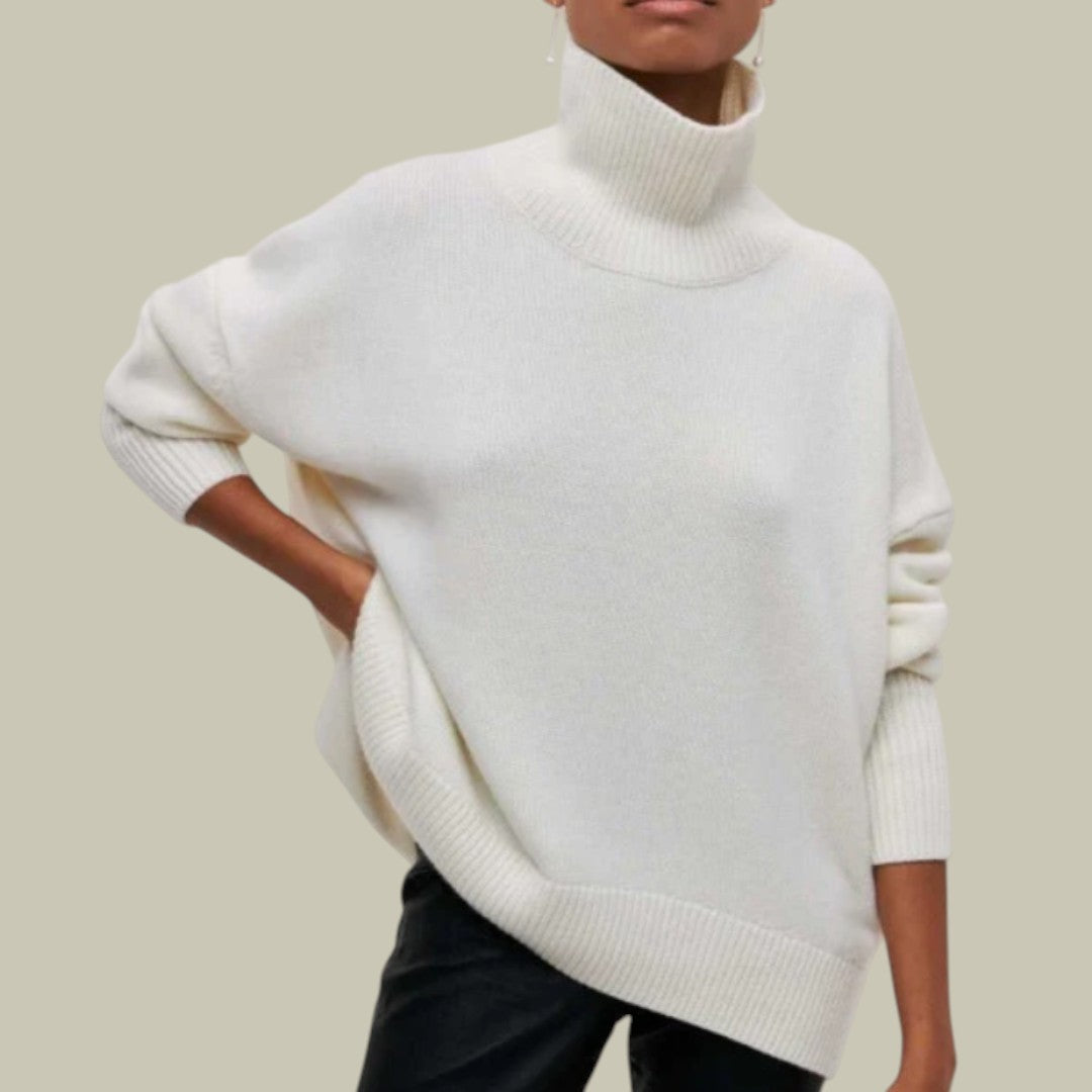Gemütlicher Damen Pulli mit hohem Kragen, locker sitzend, ein Must-have für Herbst- & Wintermode.
