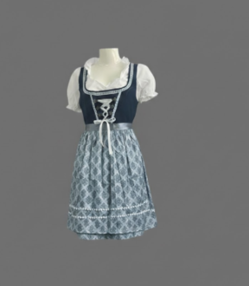 Festliches blaues Damen Dirndl Set, elegantes Trachtenkleid für Oktoberfest und besondere Feste.