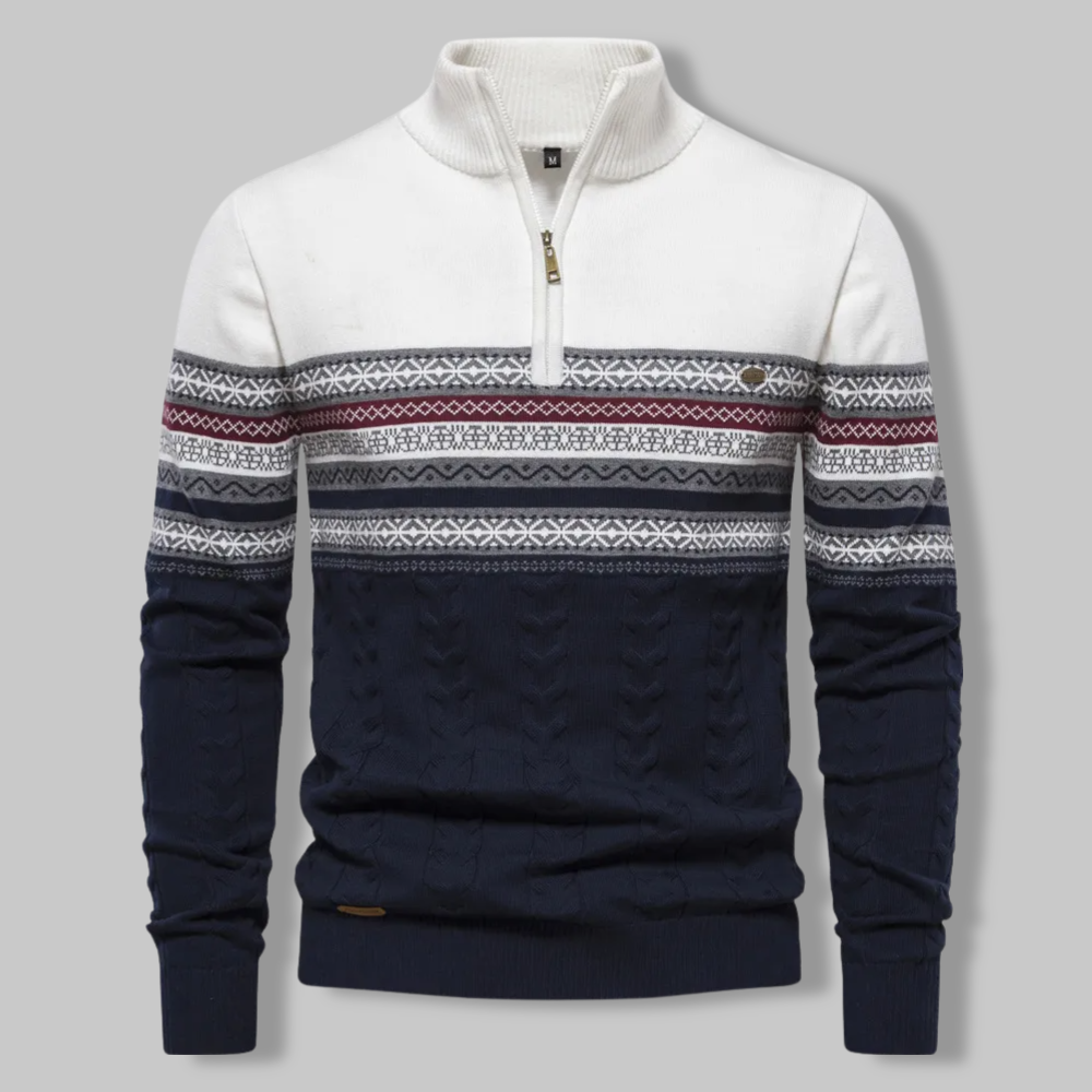 Warmer gestreifter Herren Zip-Pullover für den Winter, stilvoll & bequem, ideal für Freizeit.