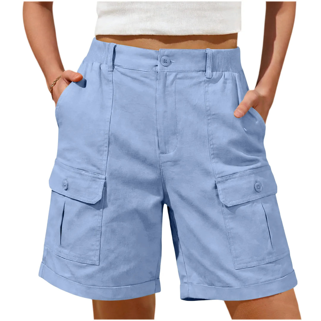 Modische Damen Sommer-Shorts, High-Waist, Denim-Look, elastisch und bequem.