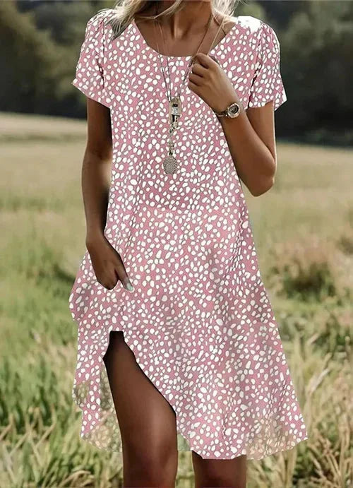 Weicher Stoff: Damen Midikleid mit Blumenmuster, bequemes Kurzarm Sommerkleid für Frühling und Sommer.