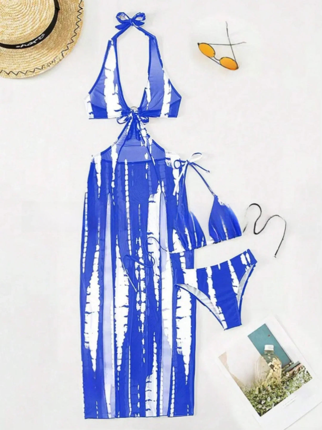 Langes Damen Badekleid: Neckholder, Cut-Outs & Brustpolster. Modisch für Strand & Pool.