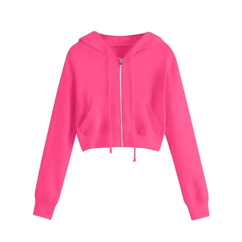 Stylischer kurzer Damen Hoodie mit Kapuze. Perfekt als warme, bequeme Freizeitkleidung für Herbst/Winter.