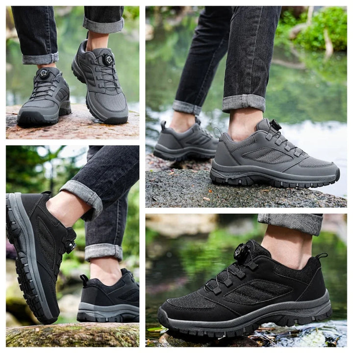 Bequeme Herren Trekkingschuhe mit innovativem Drehverschluss. Ideale rutschfeste Outdoorschuhe für lange Wanderungen.
