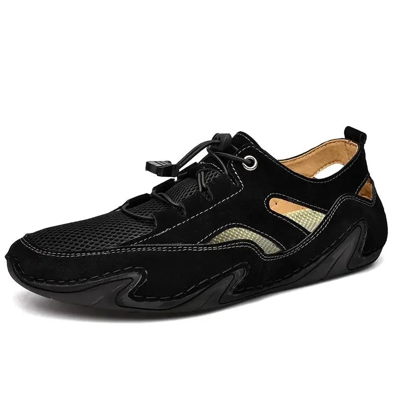 Herren bequeme Freizeit-Sneaker in Schwarz, flache Komfort-Schuhe ideal für den Alltag und als Fahrerschuhe.