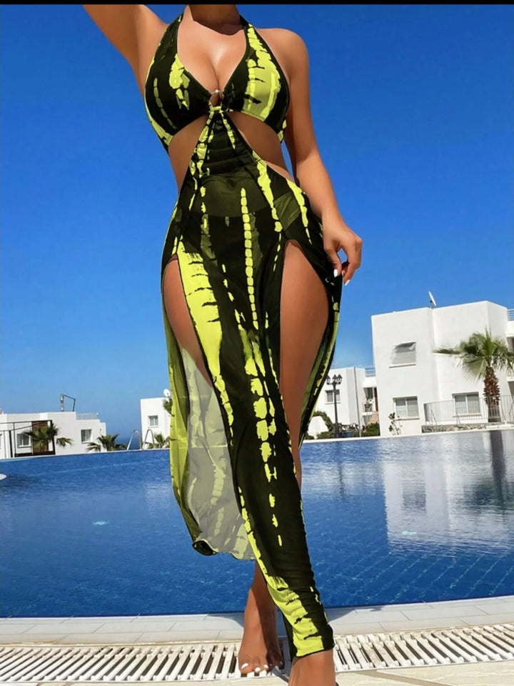 Langes Damen Badekleid: Neckholder, Cut-Outs, Brustpolster. Elegant & bequem für den Urlaubslook.