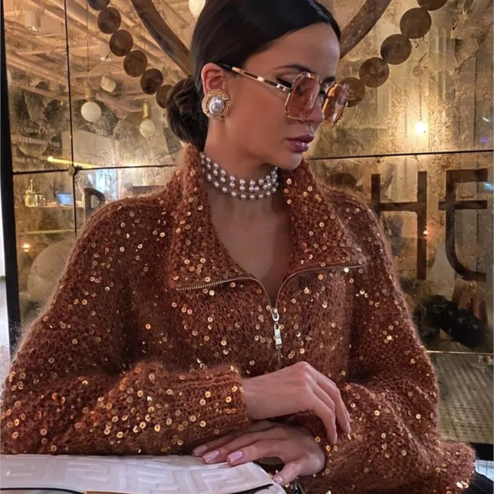 Festliche Damen-Cardigan mit Glitzer, luxuriös und warm, für besondere Momente.